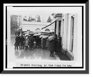 Crowds waiting in the rain to say goodbye and good luck to President Coolidge outside the White House, Antique Print