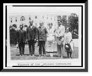 President Coolidge, full-length portrait, standing, facing slightly left, with five members of the national oratorical contest, Vintage Wall Art