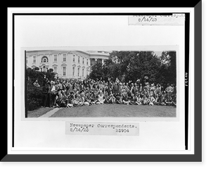 Historic Framed Print, [President Coolidge posed with newspaper correspondents on lawn of the White House],  17-7/8" x 21-7/8"