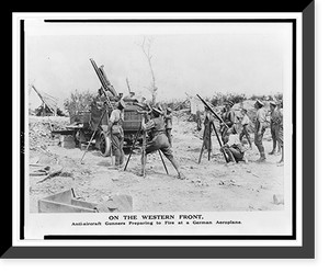 On the western front. Anti-aircraft gunners preparing to fire at a German aeroplane, Antique Poster