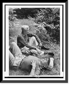 Archibald MacLeish reclining, and Mark Van Doren seated on ground, Antique Print