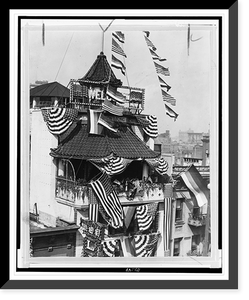 Historic Framed Print, [Building in Chinatown, New York City, draped with flags for an eleven day celebration commemorating the founding of the new Chinese Merchants' Association],  17-7/8" x 21-7/8"