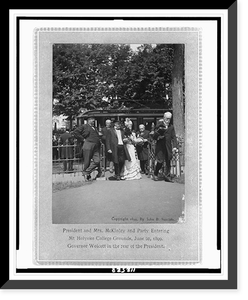 President and Mrs. McKinley and party entering Mt. Holyoke College grounds, June 20, 1899; Governor Wolcott in the rear of the President, Historic Print