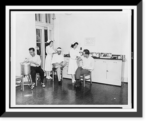 Students undergoing minor treatment and various tests necessary for diagnosis in the dispensary of Cowell Hospital, student infirmary on the Berkeley campus of the University of California Herita