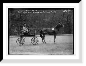 Louis Frank with trotter "Strange Leaf", prize winner, Speedway Parade, Antique Poster