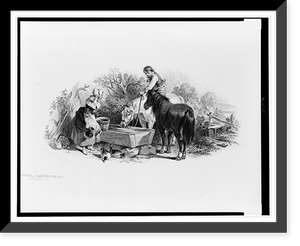 Bank note illustration showing a man on horseback, another horse, and a woman at the watering trough.F.O.C. Darley fecit, Antique Print