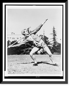 Historic Framed Print, [Mildred Babe" Didrickson Zaharias,  full-length portrait,  standing,  facing right,  winding up for javelin toss in U.S. Olympic team workout at Los Angeles,  in August 1932]",  17-7/8" x 21-7/8"