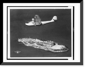 Aerial view of Alcatraz Island and Pan American Airways China Clipper" in foreground.Clyde Sunderland.", Antique Poster