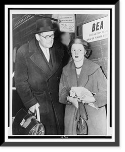 T.S. Eliot and his wife, the former Miss Valerie Fletcher, arrive at London Airport from Nice after honeymoon, Antique Poster