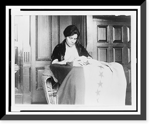 Miss Alice Pavl is shown sewing the thirty-sixth star on the suffrage ratification banner, the stars having been added from time to time as the various states ratified, Vintage Poster