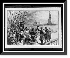 Historic Framed Print, New York - Welcome to the land of freedom - An ocean steamer passing the Statue of Liberty: Scene on the steerage deck.from a sketch by a staff artist. - 3,  17-7/8" x 21-7/8"