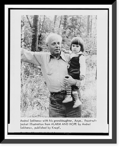 Andrei Sakharov, half-length portrait, standing outdoors, facing slightly right, holding his granddaughter, Anya, Vintage Wall Art