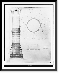 Engineering drawing for a tower (Boston Peace Jubilee Naval Tower; The Tower Of A Thousand Columns"), Boston, Massachusetts. Elevation and plan", Antique Print
