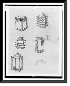 Historic Framed Print, [Ironwork for Washington Builders, Inc., 14th Street and Rittenhouse Street, N.W., Washington, D.C. Lamp perspective renderings],  17-7/8" x 21-7/8"
