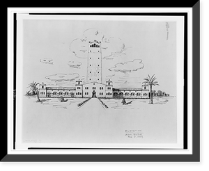 Air base, training facility and academy (Air Corps Training Center"), Randolph Field, Schertz, Texas. Front elevation rendering - administration building", Antique Print
