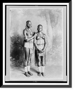 Historic Framed Print, [Two Wakamba girls, full-length portraits, standing, facing front],  17-7/8" x 21-7/8"