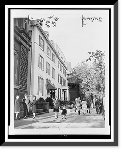 American flag flies at half mast over Blair House following death of President Roosevelt, Vintage Print