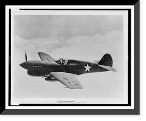 Aerial view of P-40 single-engine fighter plane in flight, Antique Print