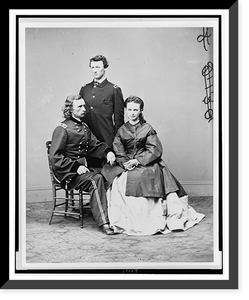 Historic Framed Print, [George Armstrong Custer, in uniform, seated with his wife, and his brother, Thomas W. Custer, standing],  17-7/8" x 21-7/8"