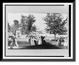 Historic Framed Print, [People socializing at Chautauqua, New York, with Lake Chautauqua in background],  17-7/8" x 21-7/8"