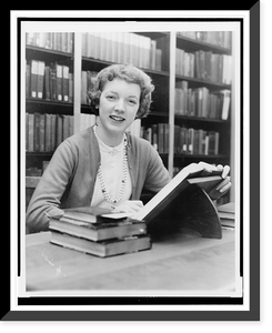 Figure skater Tenley Albright studying in library at Radcliffe College, Historic Reproduction