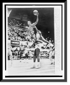 Bill Russell leaping towards basket during basketball game between the Boston Celtics and the Philadelphia 76ers Classic, Antique Poster