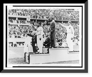 Historic Framed Print, [Jesse Owens with Lutz Long and Naoto Tajiia(?) salute during awards ceremony for the broadjumping event at the 1936 Olympics in Germany],  17-7/8" x 21-7/8"