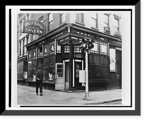 Historic Framed Print, [White horse tavern, exterior view, with African American man walking by].World Telegram & Sun photo by Phyllis Twachtman.,  17-7/8" x 21-7/8"