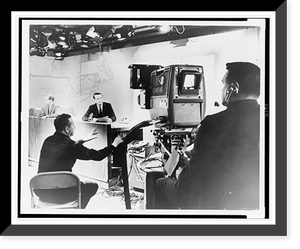 Behind the camera during filming at a CBS news desk, map of New England in background.World Journal Tribune photo by James Kavallines. Classic, Antique Wall Art
