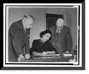 Miss Lena Horne signs appeal for sale of Freedom Seals with Walter White, left, and Arthur B. Spingarn, as witnesses Classic, Antique Poster