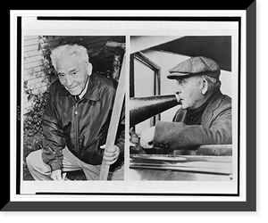 Amos Alonzo Stagg, football coach, in two photographs: holding lawn mower (left); with megaphone (right), Antique Wall Art