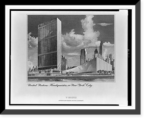 Historic Framed Print, United Nations Headquarters in New York City.American Bank Note Company.,  17-7/8" x 21-7/8"