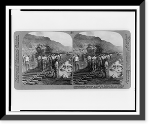 Spanish laborers at work in Culebra Cut and loaded train hauling dirt from canal Classic, Vintage Poster