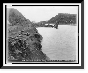 The cut at Bas Obispo during flood of Nov. 19, 1909. Looking south, Vintage Print
