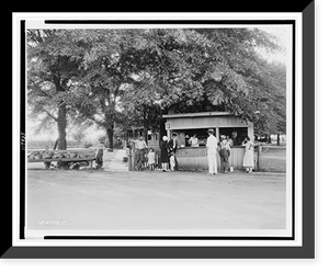 Historic Framed Print, [People at roadside food stand in front of house],  17-7/8" x 21-7/8"