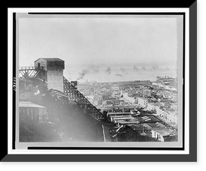 Aerial view of Valpara&iacute;so, Chile, with cable railway on slope in foreground, and ships on water in background, Historic Reproduction