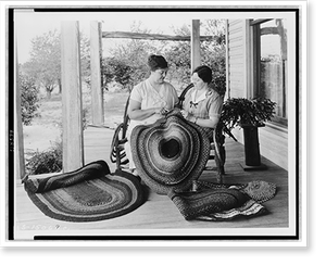 Black & White Photo - Two women making rugs on porch