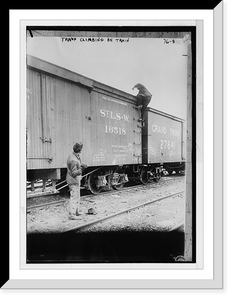 Historic Framed Print, Tramp climbing on railroad car,  17-7/8" x 21-7/8"