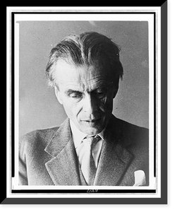 Aldous Huxley, head-and-shoulders portrait, facing front, looking down, Vintage Poster