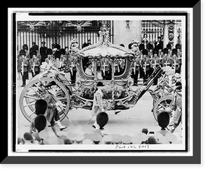 Queen Elizabeth II riding in ornate carriage enroute to her coronation, Vintage Wall Art