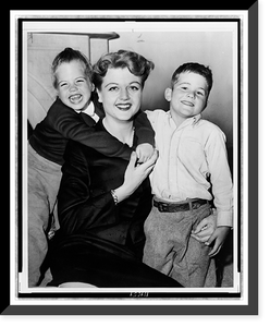 Angela Lansbury, three-quarter length portrait, seated with daughter Deidre and son Andrew.World Telegram & Sun photo by Roger Higgins, Antique Print