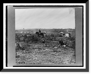 Fort Burnham, formerly Confederate Fort Harrison, James River, Virginia, with man on horseback and tents in background, Antique Wall Art