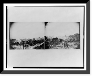 Panoramic view of the aftermath of the San Francisco earthquake and fire, showing ruins of buildings and smoke - 2, Antique Print