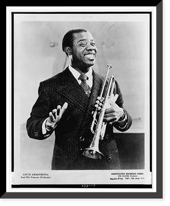 Historic Framed Print, [Louis Armstrong, half-length portrait, standing, facing front, holding trumpet],  17-7/8" x 21-7/8"