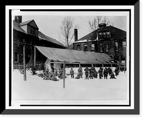 Children, some with sleds, outside in snow, in front of open-air school, Rochester, New York, Vintage Print