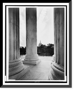 U.S. Supreme Court, looking through pillars toward the Capitol building Classic, Historic Print