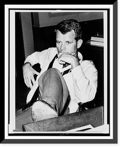 Historic Framed Print, [Robert F. Kennedy, half-length portrait, seated at desk, looking slightly left],  17-7/8" x 21-7/8"