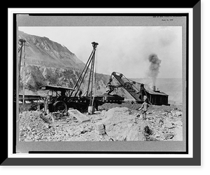 Historic Framed Print, New Mexico, Santa Rita (vicinity). Heavy machinery in action, steam shovel copper mining,  17-7/8" x 21-7/8"