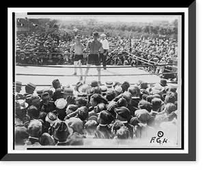 Antique Sporting Print - Two boxers and referee in outdoor boxing ring
