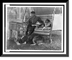 Albert Payson Terhune, seated, outdoors, with three collies, Lad, Bruce, and Wolf.Lacy Van Wagenen '17. Classic, Antique Wall Art